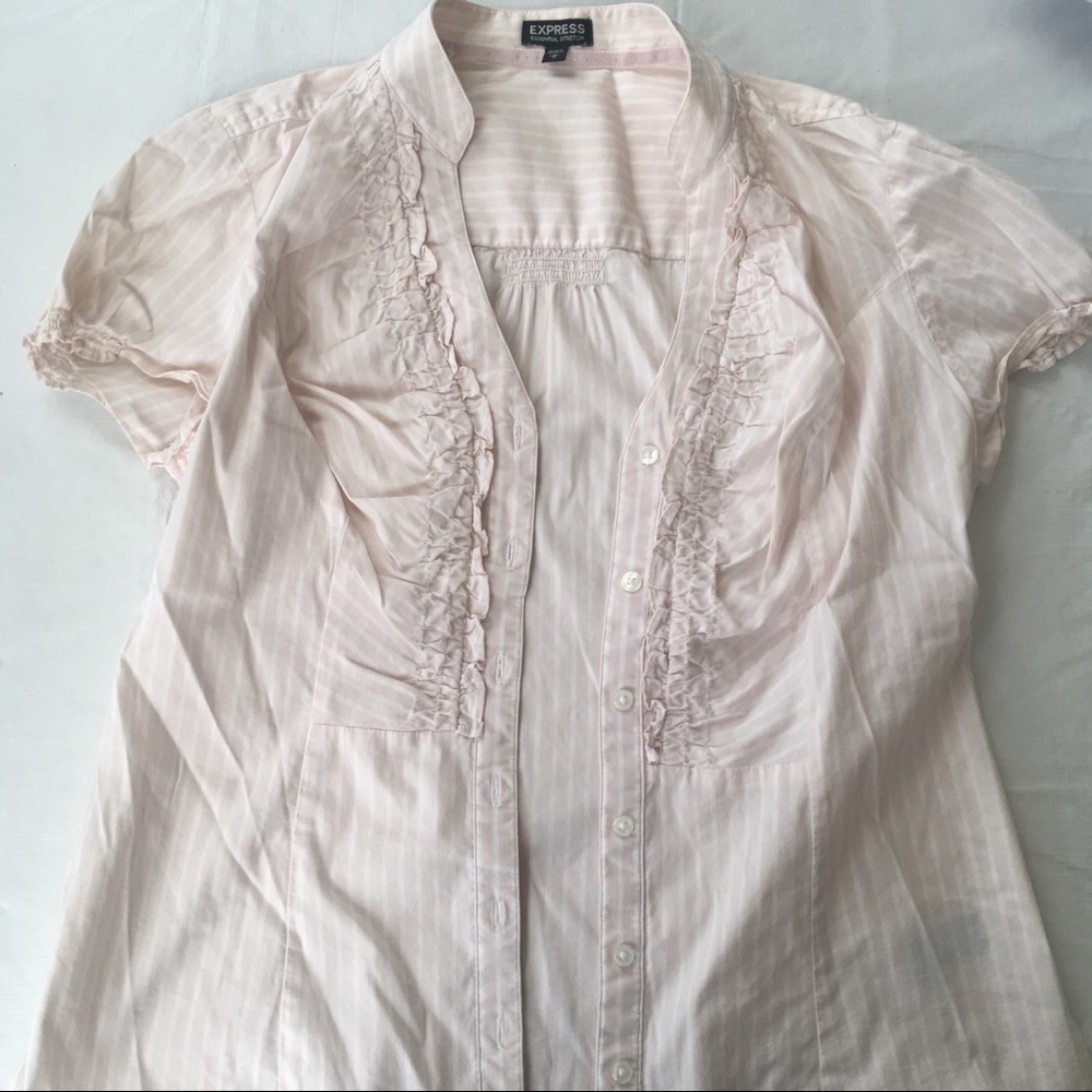 express pastel pink white striped ruffle blouse